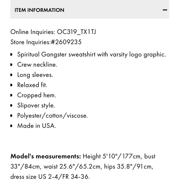 NWT Spiritual Gangster Varsity Cropped Sweatshirt - Picture 3 of 7